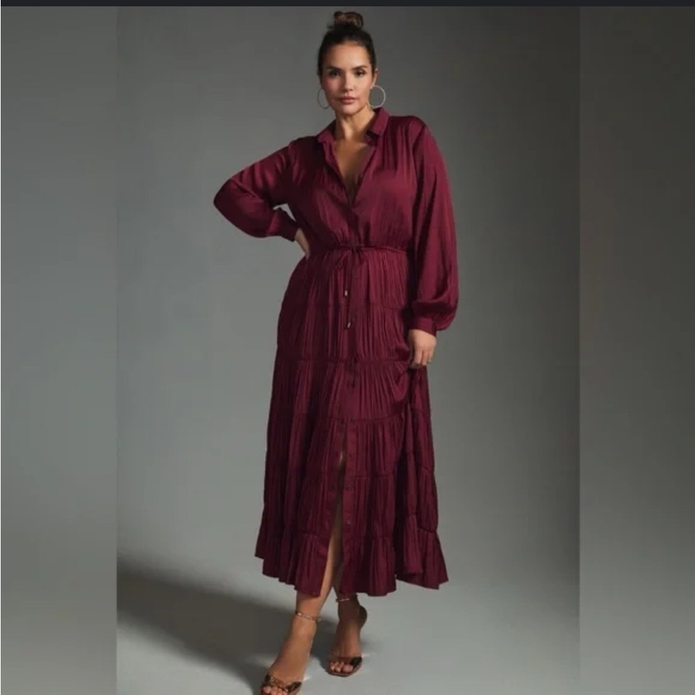Anthropologie Burgundy Tiered Maxi Dress
